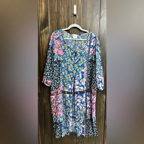 Hayden Duster Topper Womens Medium Multicolor Boho Floral Button Up Shrug Top-XL - Picture 3 of 11